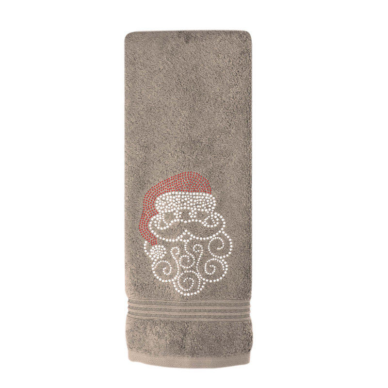 Sparkles Home Santa Rhinestone Hand Towel | 100% Turkish Cotton Terry | Machine Washable , Taupe
