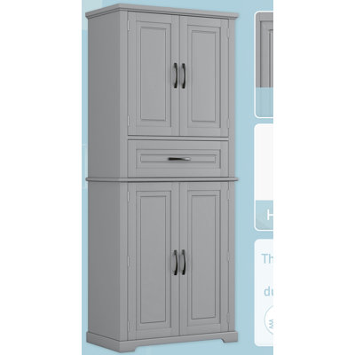 Armoire de salle de bain haute, armoire de rangement autoportante avec portes en verre et tablettes réglables, armoire de rangement de salle de bain avec tiroir pour garde-manger, cuisine, salon