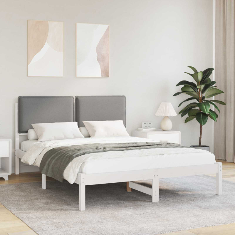 Solid Wood Bed Frame, 120 x 200cm, White/Light Grey