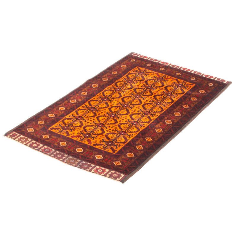 Tapis orange nouvel âge en laine 2 pi 11 po x 4 pi 8 po One-of-a-Kind
