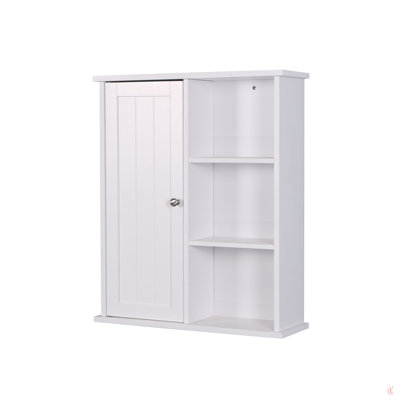 Armoire à pharmacie murale avec porte et tablette réglable, armoire de rangement en bois avec espace de rangement ouvert