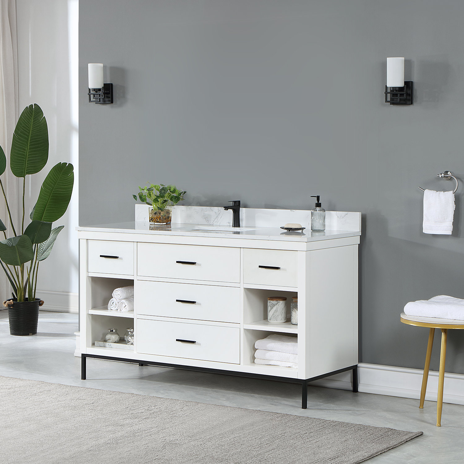 Adaire 60'' Single Bathroom Vanity, Brown, Matte Black