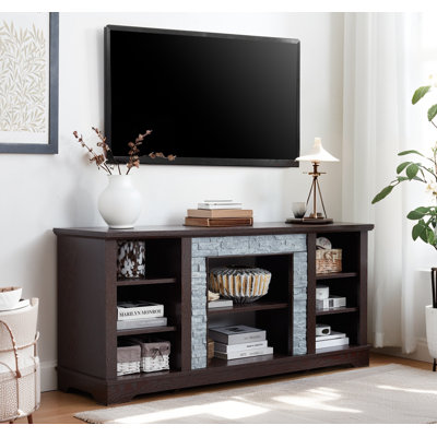 TV Stand For 60 Inch TV, TV Media Stand With With Mantel And Cabinets,Modern Entertainment Center With Storage, Realistic Stacked Stone Surround For L -  Winston Porter, 37993205C5F94E05B127F26DDC8E1147
