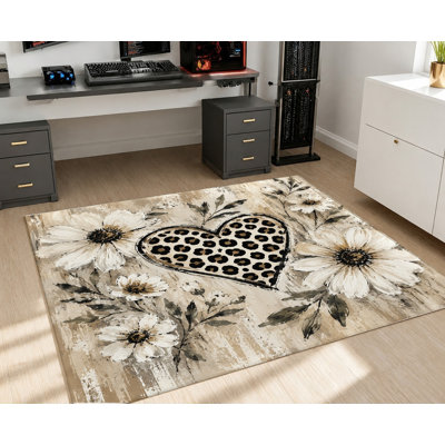 Élégant tapis imprimé léopard en forme de cœur, motif floral, tapis de sol intérieur antidérapant lavable à la machine, décoration artistique pour le salon, la chambre, le vestibule, la cuisine et le balcon