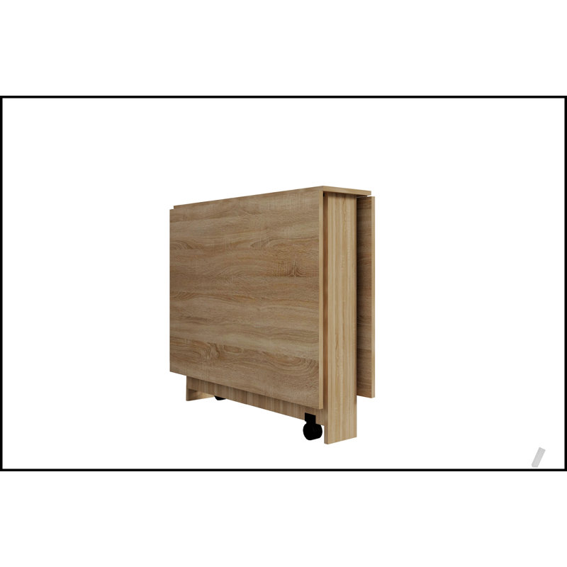 Table de salle à manger pliante, table de salle à manger polyvalente avec 2 roulettes et 2 supports de rangement, table de cuisine pliante, bois de poirier