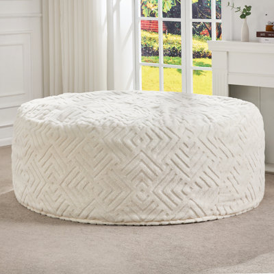 6FT Oversized Pre-Filled Compressed Adult Bean Bag Chair, Fluffy Rhomboid Embossed Plush Machine Washable Cover for Living Room Bedroom Dorm Office,White