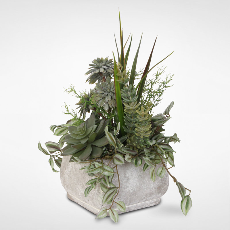 11'' Faux Succulent in Stone Pot