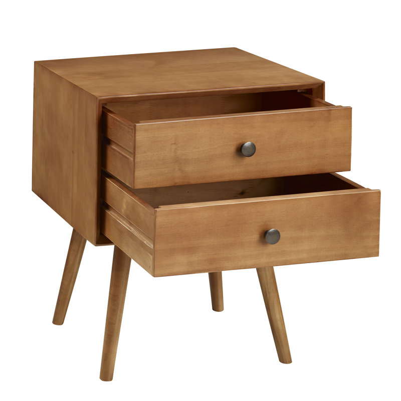 Gertz 2-Drawer Solid Wood Nightstand, Caramel