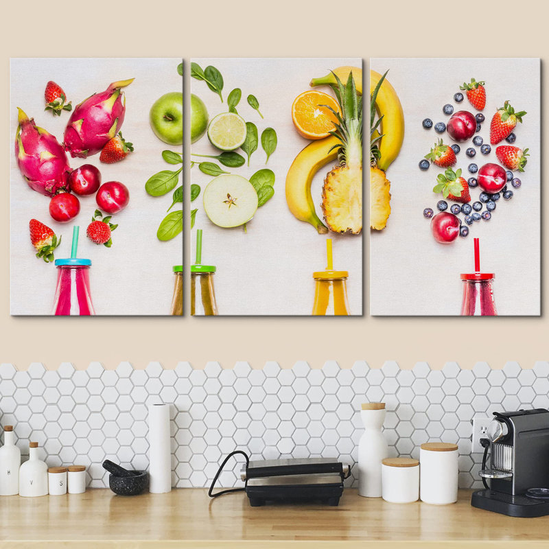 Fruit du dragon, ananas et baies, boissons, photographie de fruits, réalisme, rustique ultra, Toile tendue, H 24 po x l 48 po