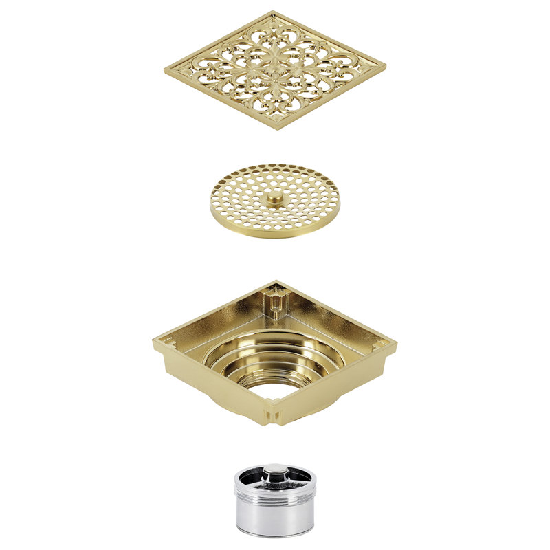 Drain de douche Watercours Scroll Grid, Laiton brossé