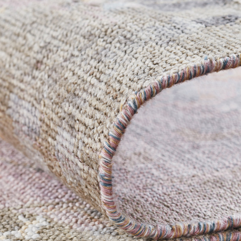 Tapis oriental rose en laine / viscose noué à la main Fozie, Rectangle 8 pi x 10 pi