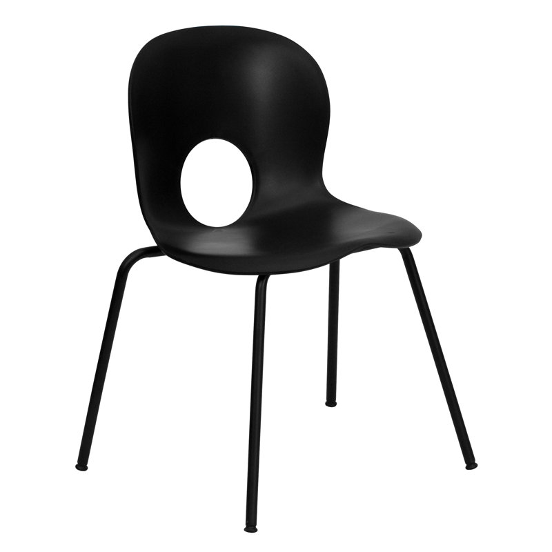 Chaise empilable en plastique 770 lb., Noir, Ensemble de 10