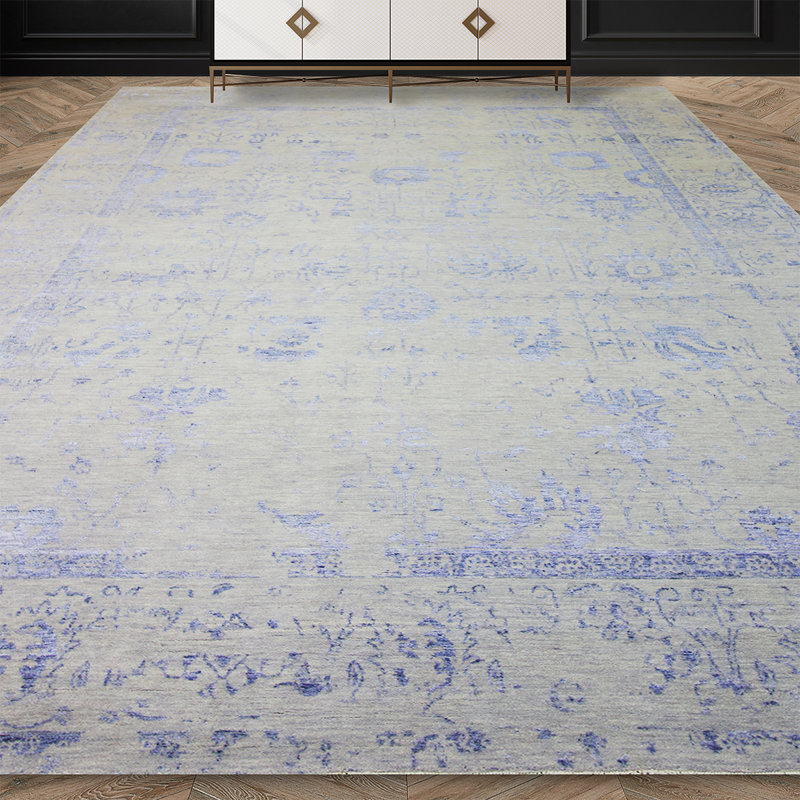 Oriental Area Rug in Silver, Rectangle 10' x 14'