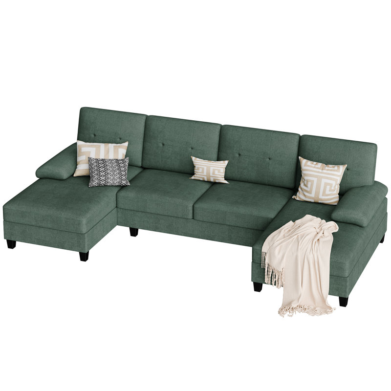 3-Piece Modular Upholstered Sectional Couch, Turquoise Cotton Blend