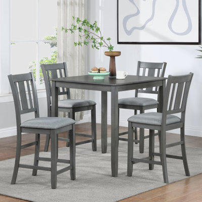 5 Piece Dining Table Set, Wooden Dining Square Table Set For 4, Counter Height Kitchen Table Set With Square Table And 4 Upholstered Chairs For Small -  Red Barrel StudioÂ®, B244B44425C3440B9D0457A23FADEAA8