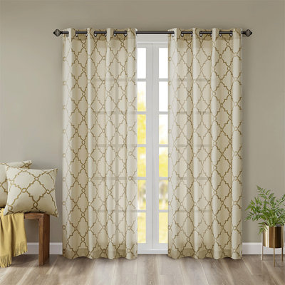 Fretwork Print Grommet Top Window Curtain Panel(Only 1 Pc Panel)