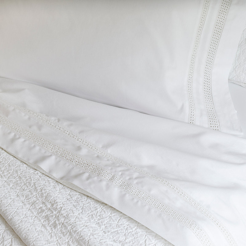 Dorset White Crochet Cotton Sheet Set, California King Sheet Set with 2 Pillowcases