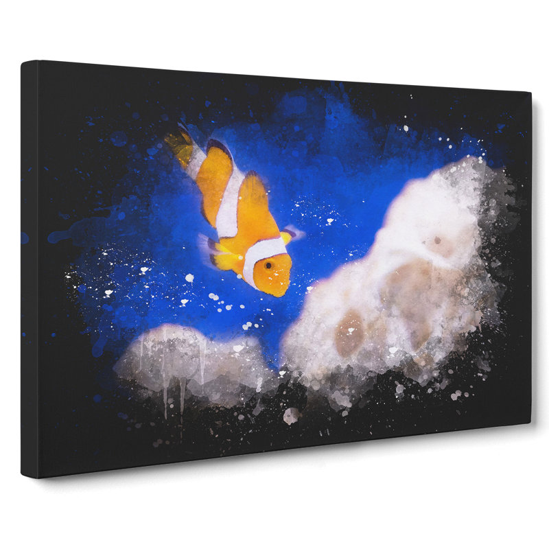 Clownfish Vol.2 Paint Splash - Wrapped Canvas, 35cm H x 50cm W x 3cm D