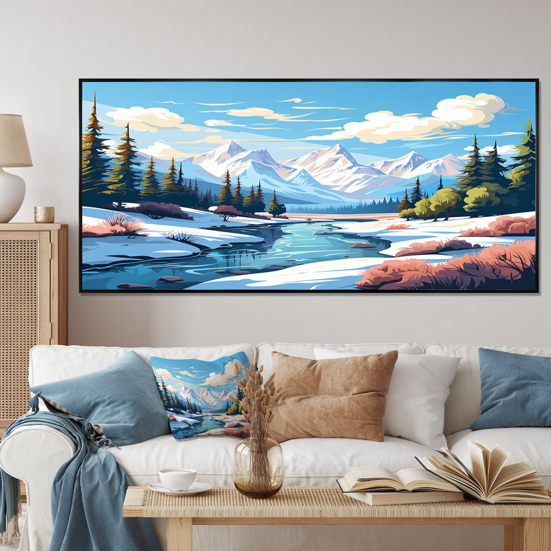 Rocky River Reverie - Forêt et rivière, art mural, Cadre flottant noir, H 28 po x l 60 po x P 1,5 po