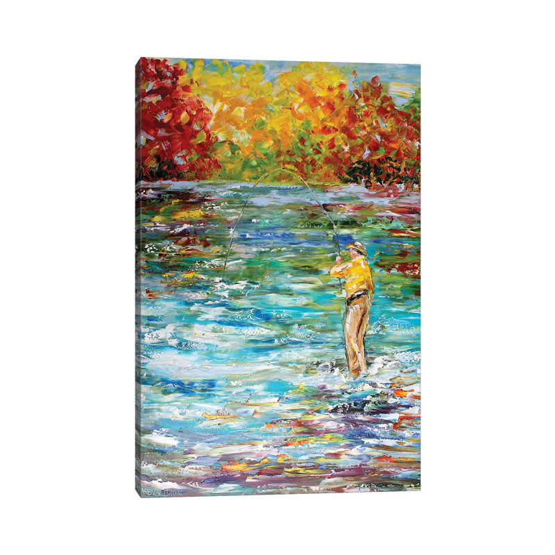 Fly Fishing by Karen Tarlton - Wrapped Canvas Painting, 20.32 cm H x 30.48 cm W