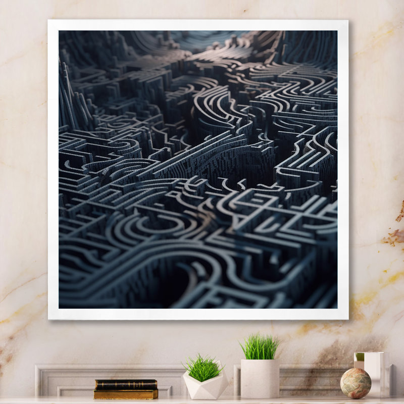 Labyrinthe bleu de l'esprit - impression, H 24 po x l 24 po, Cadre photo blanc