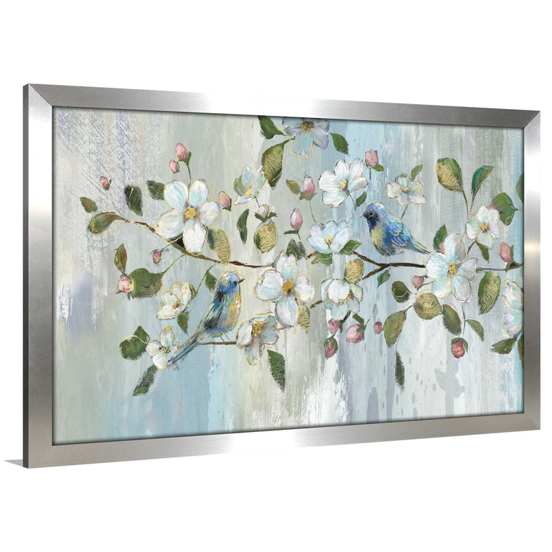 " Painterly Spring " by Nan, 33.5" H x 49.5" W x 1" D, Silver Framed