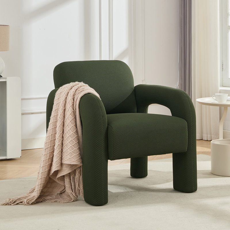 31" Wide Upholstered Barrel Accent Armchair, Green Polyester Blend