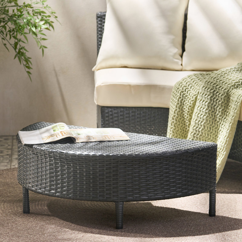 Table basse demi-ronde grise pour l'extérieur, l 35,3 po, P 18,32 po, H 12,18 po, sans assemblage, table de poids limite de 270 lb, gris, assemblage, roulement