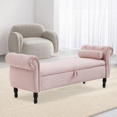 Tabouret de rangement en velours de 63 po avec coussin Fotina