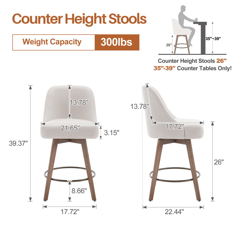 26'' Swivel Counter&Bar Stool, White