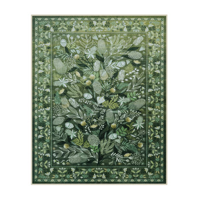 Kaldi Washable Rugs for Living Room Botanical Print Area Rug Non Slip Stain Resistant Dining Room Mat
