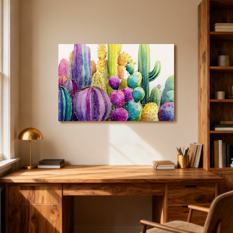 Plantes et fleurs, impression de jardin de cactus colorés Z251224084240944377, H 24 po x l 36 po