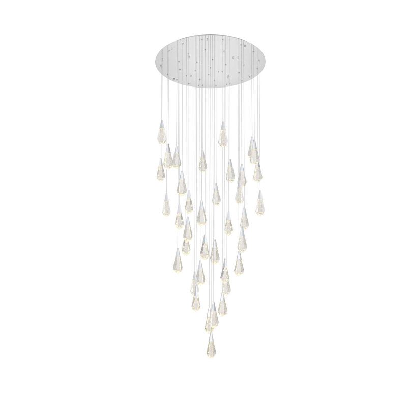 Lustre rond en cristal Belote, H 10 po x l 48 po x P 48 po, Chrome chrome, 37 lumières