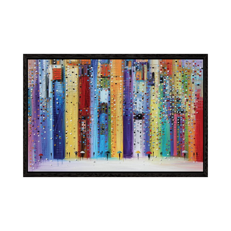 Colorful Umbrellas 1 Piece Wall Art on Canvas, 101.6 cm H x 66.04 cm W, Black Framed
