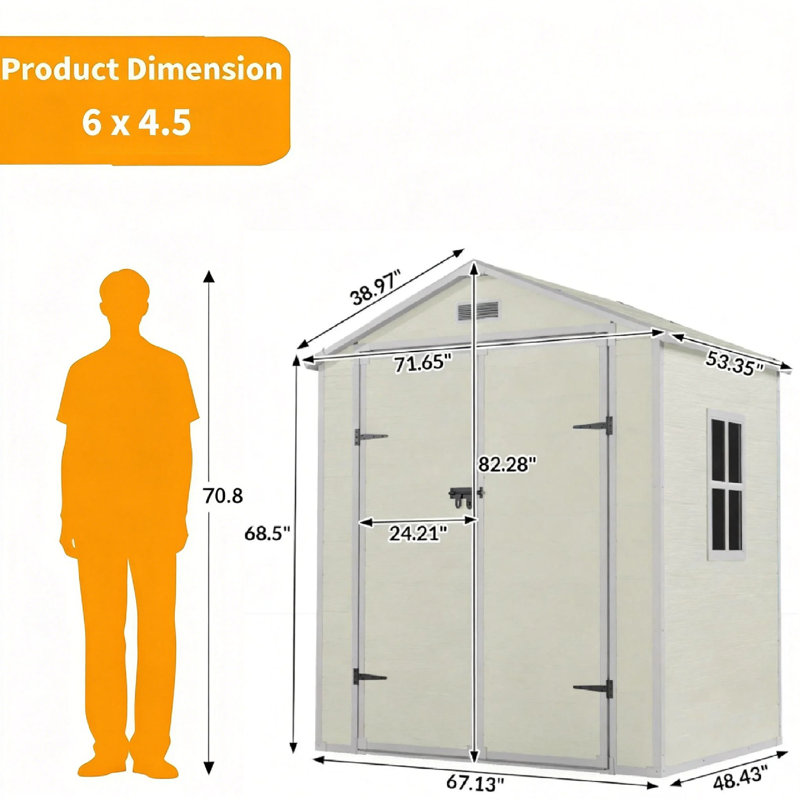 6 ft. W x 4 ft. D Outdoor Resin Storage Shed, Waterproof Patio Storage Shed with Window, Lockable Door and Floor, Plastic Large Tool Shed for Garden, Poolside, Lawn, Bike