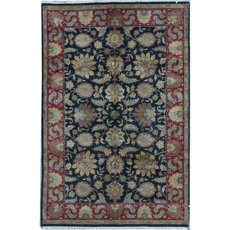 Tapis noir et rouge de haute qualité noué à la main