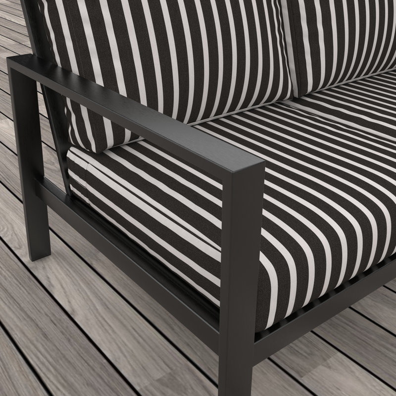 Ensemble de conversation avec coussins Sunbrella® Lugowe, Black/White Striped, 4 Pcs: Table, Loveseat, 2 Chairs