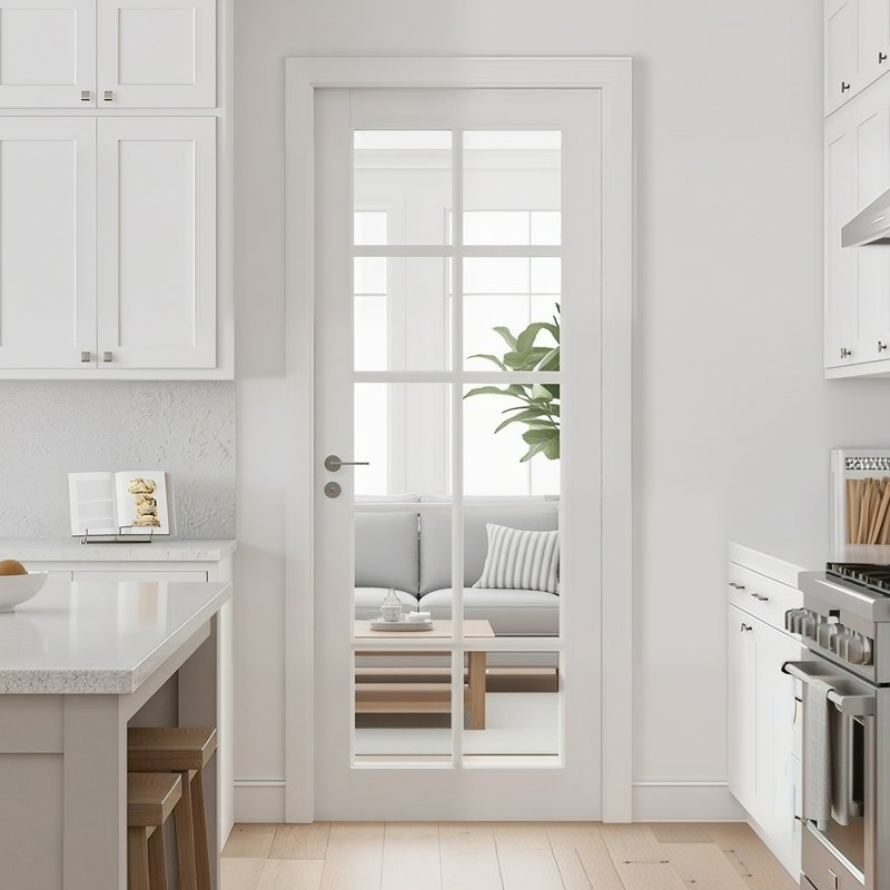 Dalle de porte intérieure 24 po x 10 po 24 po x 24 po, porte de garde-manger à noyau solide en verre transparent, bois manufacturé blanc apprêté, prêt à peindre (sans cadre / quincaillerie)