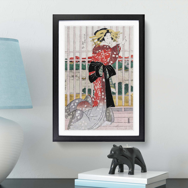 Overlooking the Sumida River by Kikukawa Eizan - Picture Frame Painting Print, Black Framed, 36cm H x 27cm W x 2cm D