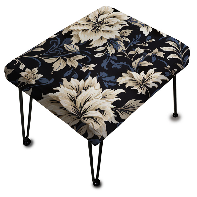Dark Blue Beige Flower Damask Breeze - Damask Rectangle Ottoman