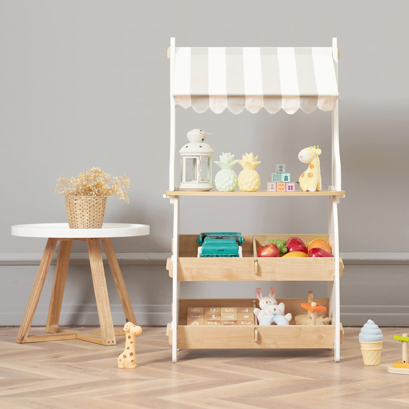Kids Pretend Play Shop Wooden Market Stand Kitchen Set