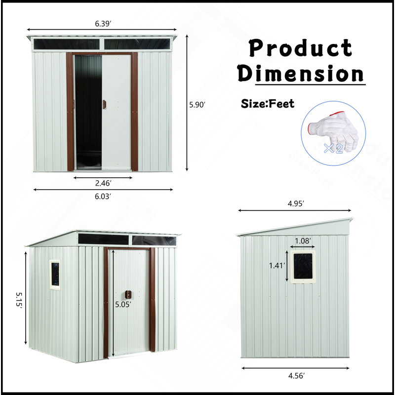 Outdoor Metal Storage Shed With Window And Transparent Plate For Garden, Lawn, 70.86" H x 72.44" W x 54.72" D, White