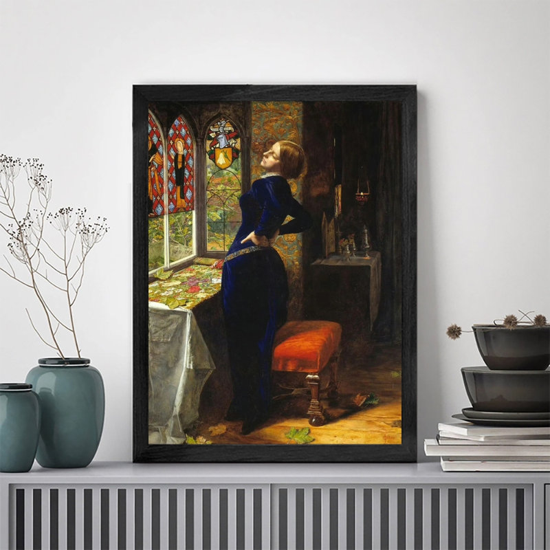 Reproduction d'art encadrée pour femme, robe bleue moderne prête à être suspendue, impression haute définition sur toile