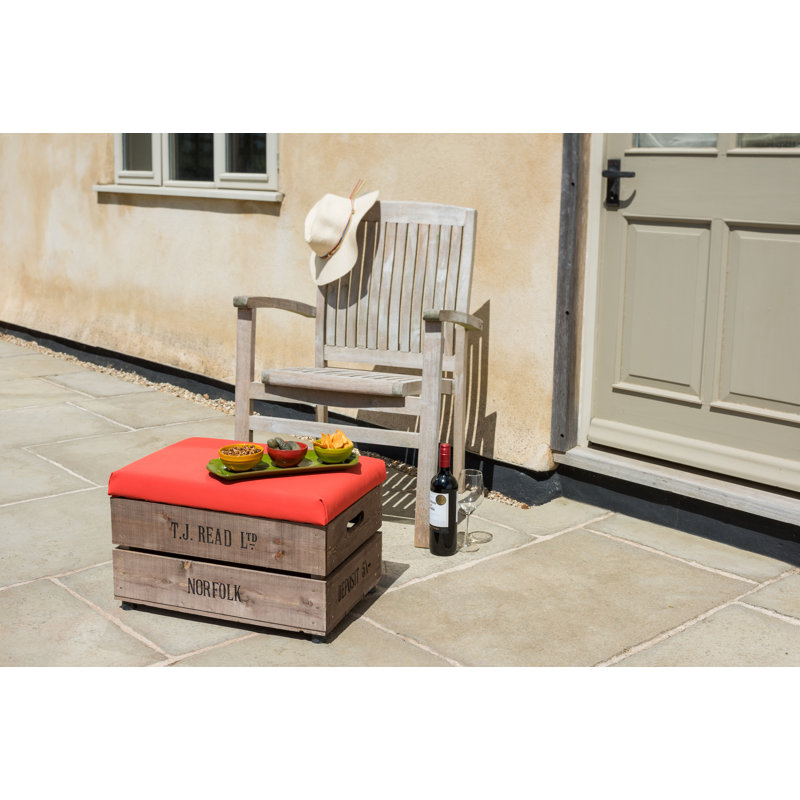 Edmonson Upholstered Outdoor Ottoman, Red