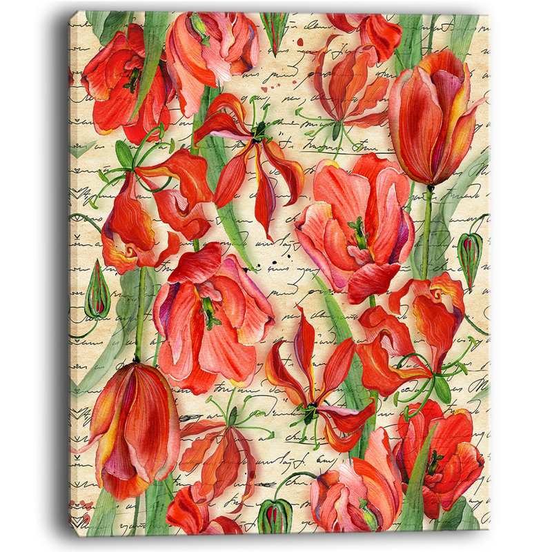 « discontinue red fleur pattern », impression, H 40 po x l 20 po x P 1po, Toile tendue