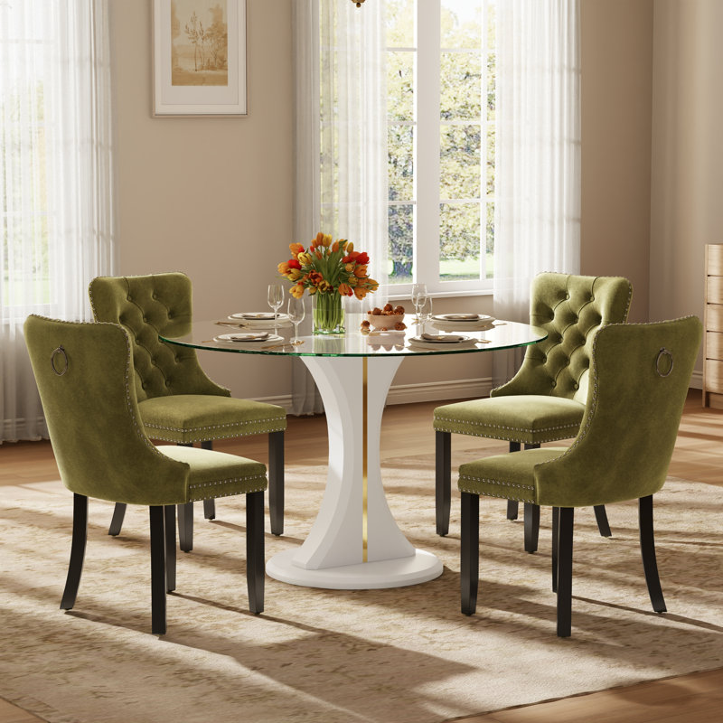 Ensemble de table de salle à manger ronde et transparente avec chaises capitonnées, ensemble de table de salle à manger moderne Mid-Century pour coin-repas de cuisine