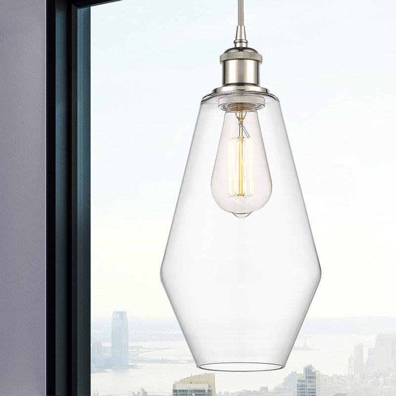 Luminaire suspendu géométrique unique à 1 lumière Gabbie, Transparent, Nickel poli