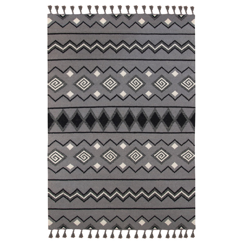 Gray Geometric Flat Woven Wool Rectangular Area Rug 2' x 3'
