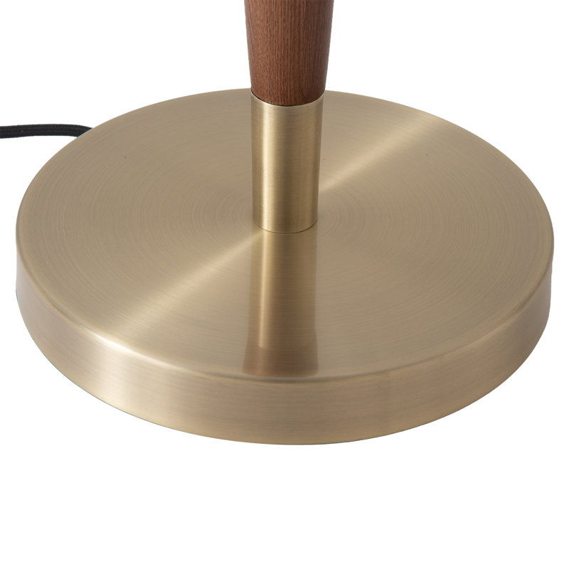 Lampe de table festonnée - Noyer, laiton patiné, lin blanc, chaîne à tirer