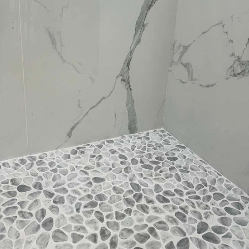 Huron Glass Pebbles Mosaic Tile, Silverado